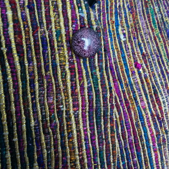 Vintage 70s Hand Loomed Renaissance Fortune Teller Button Front Top - Picture 5 of 8